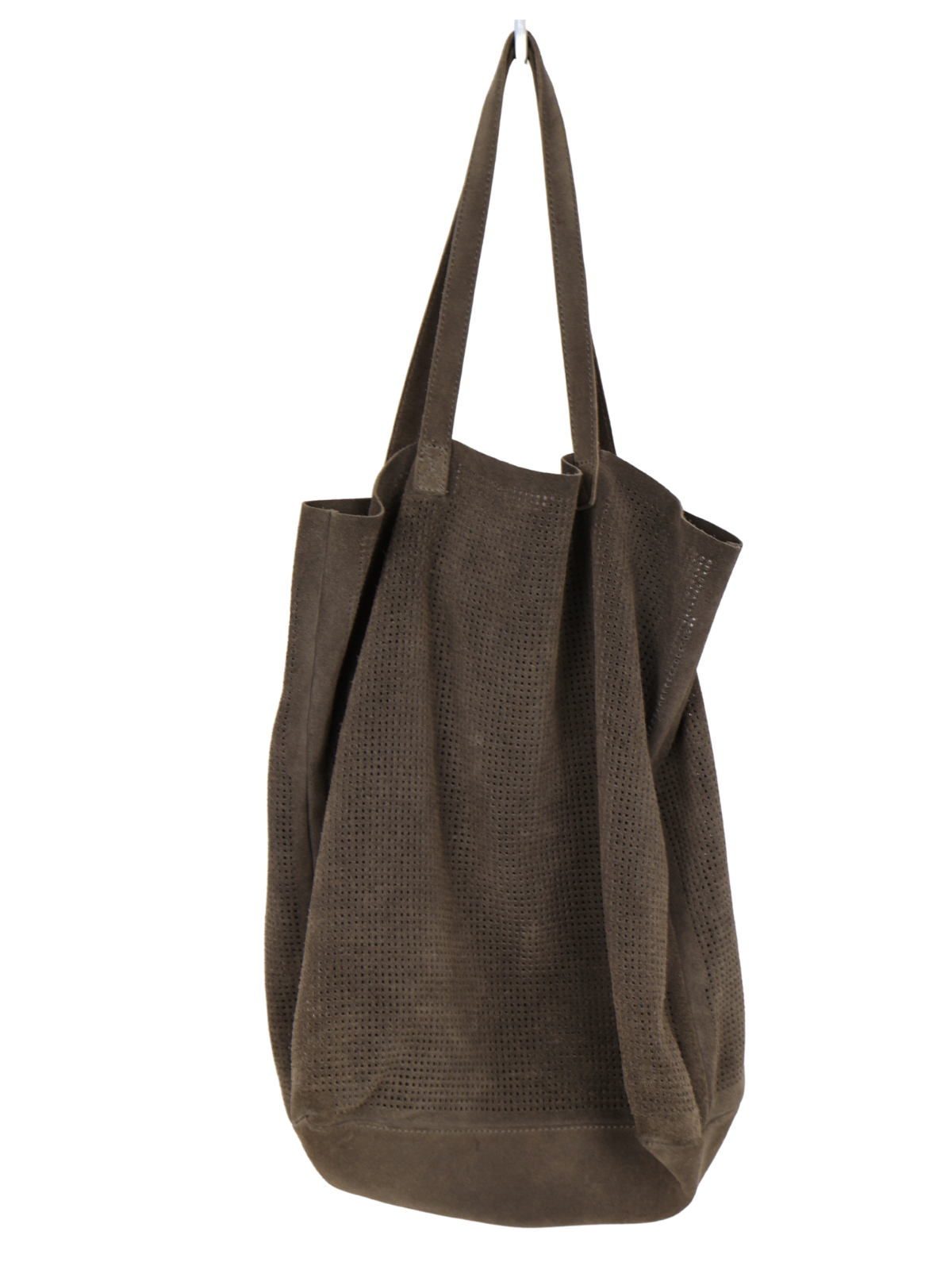 Monserat DeLucca Dark Gray Suede Hobo Tote Bag Perforated Leather Large