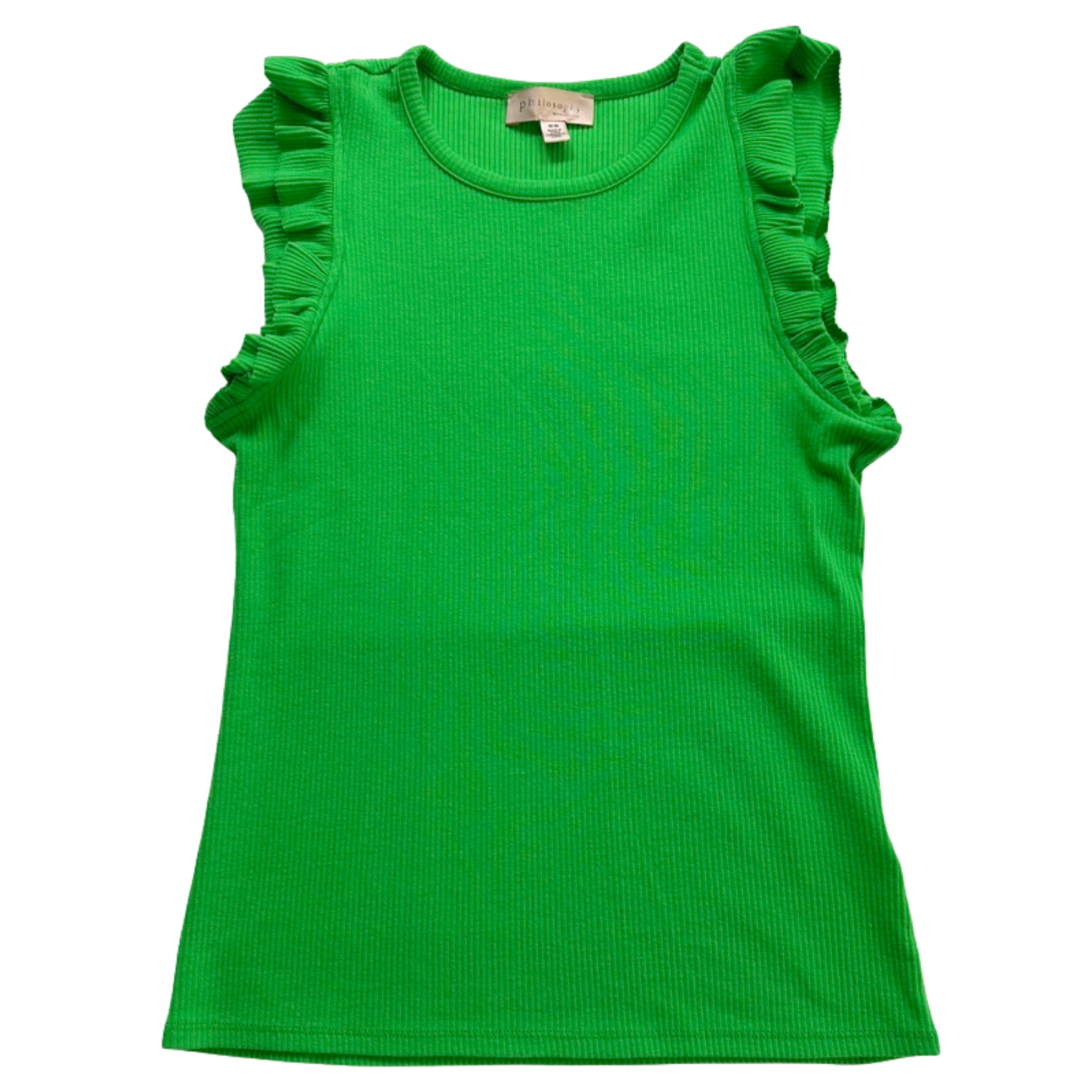 Philosophy Green Ribbed Tank Ruffle Sleeve Top Soft Stretch Knit Size Medium
