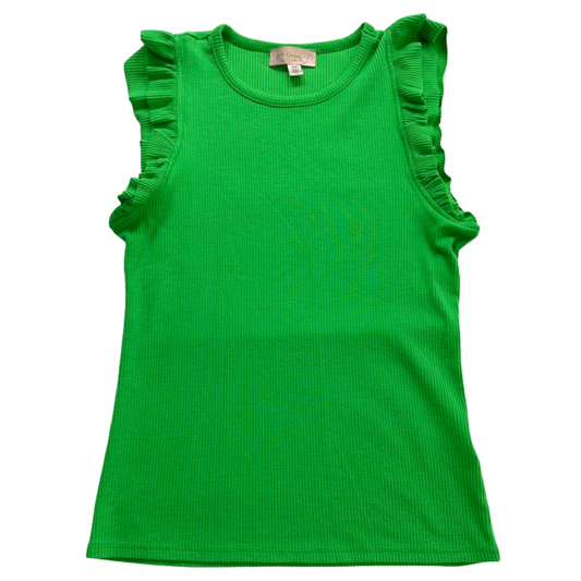 Philosophy Green Ribbed Tank Ruffle Sleeve Top Soft Stretch Knit Size Medium