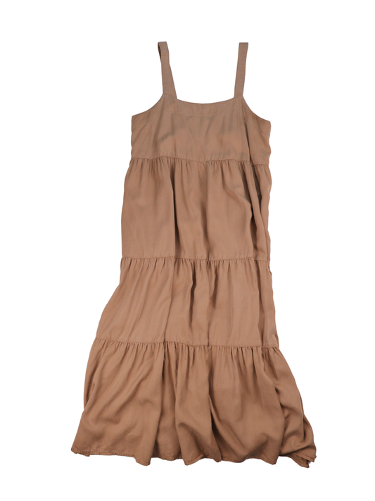 The Drop Brown Smock Midi Dress | Tiered Pocket Dress | Medium
