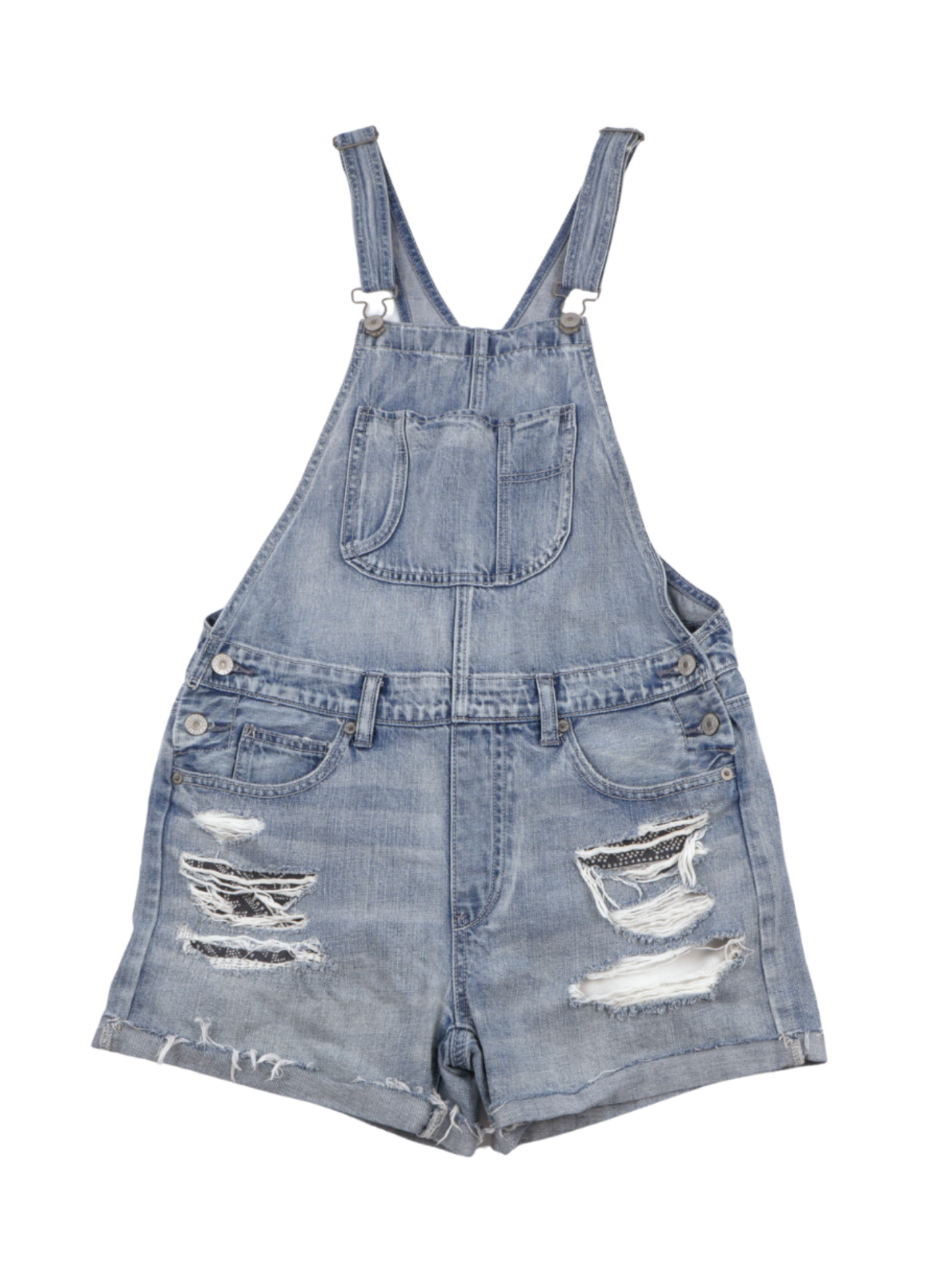 American Eagle Distressed Denim Overall Shorts – Casual Cool Summer Staple (Size Small)
