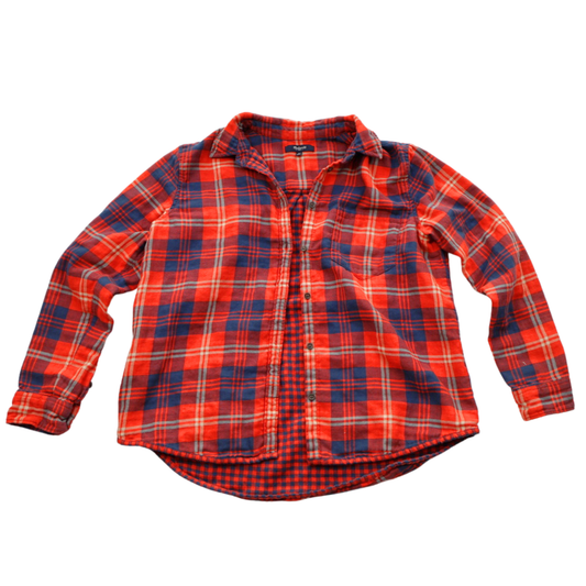 Madewell Plaid Flannel Shirt Red Blue Contrast Detail Button Down Size Small Soft Cotton