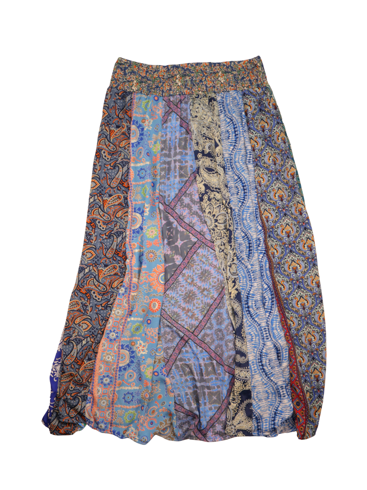 Earthbound Patchwork Boho Maxi Skirt – Size XXL – Mixed Print Flowy Statement