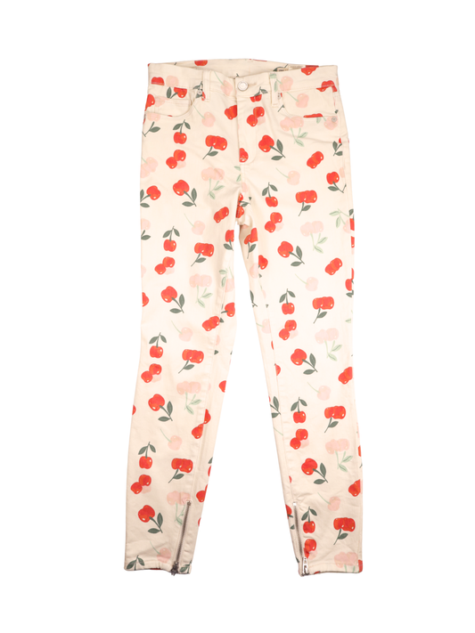 BLANKNYC Cherry Print Skinny Jeans – Cream | Ankle Zip | Size 27