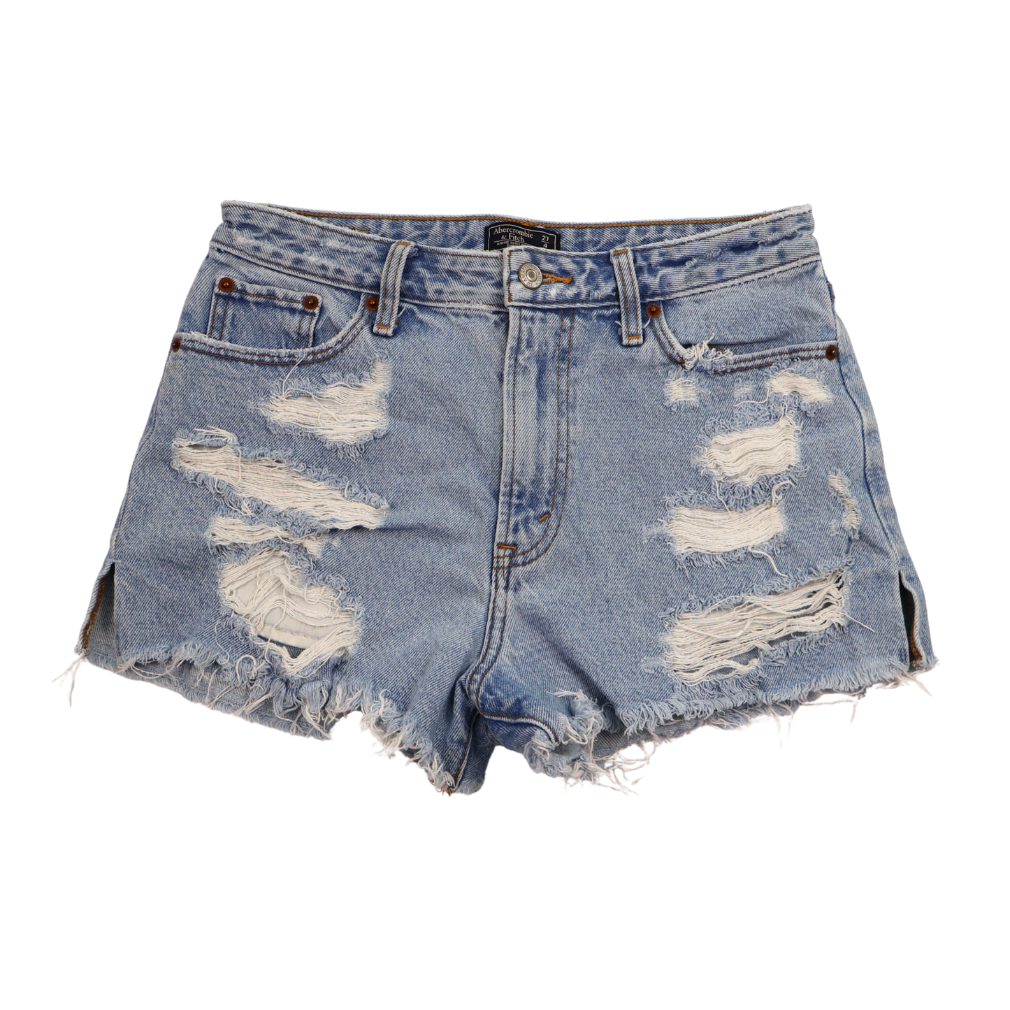 Abercrombie & Fitch High Rise Distressed Denim Shorts Size 27 / 4 | Raw Hem Festival Cutoffs