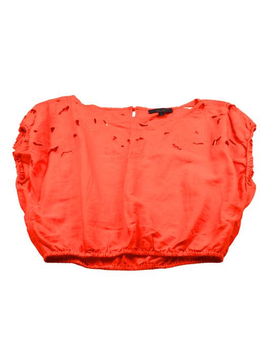 Rachel Roy Tangerine Embroidered Crop Blouse | Button Front | Size Large