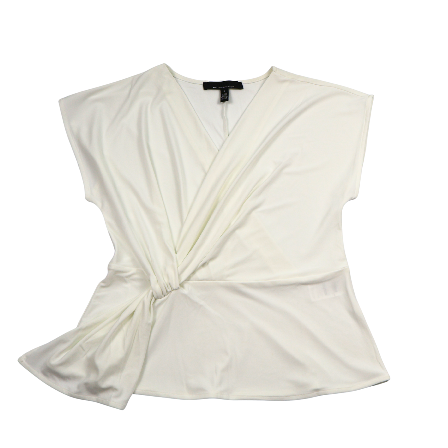 White House Black Market Cream Draped Blouse – Size Small – Elegant Twist Front Top