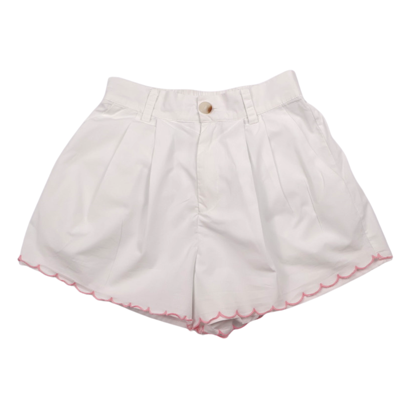 Mable Scalloped Hem Shorts – White & Pink Embroidered | Size Small