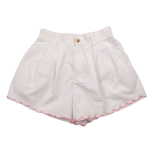 Mable Scalloped Hem Shorts – White & Pink Embroidered | Size Small