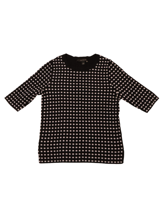 Ann Taylor Black & White Grid Knit Top | Size Small | 3/4 Sleeve