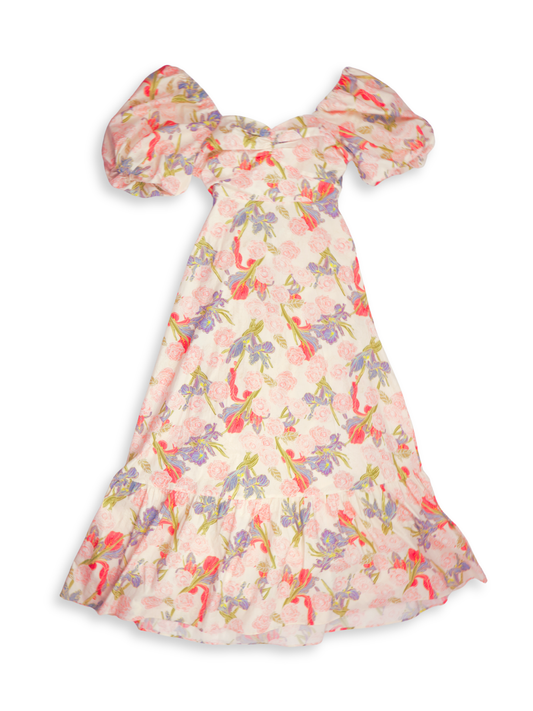 English Factory Floral Maxi Dress Puff Sleeve Sweetheart Neck Multicolor Size Small NWT