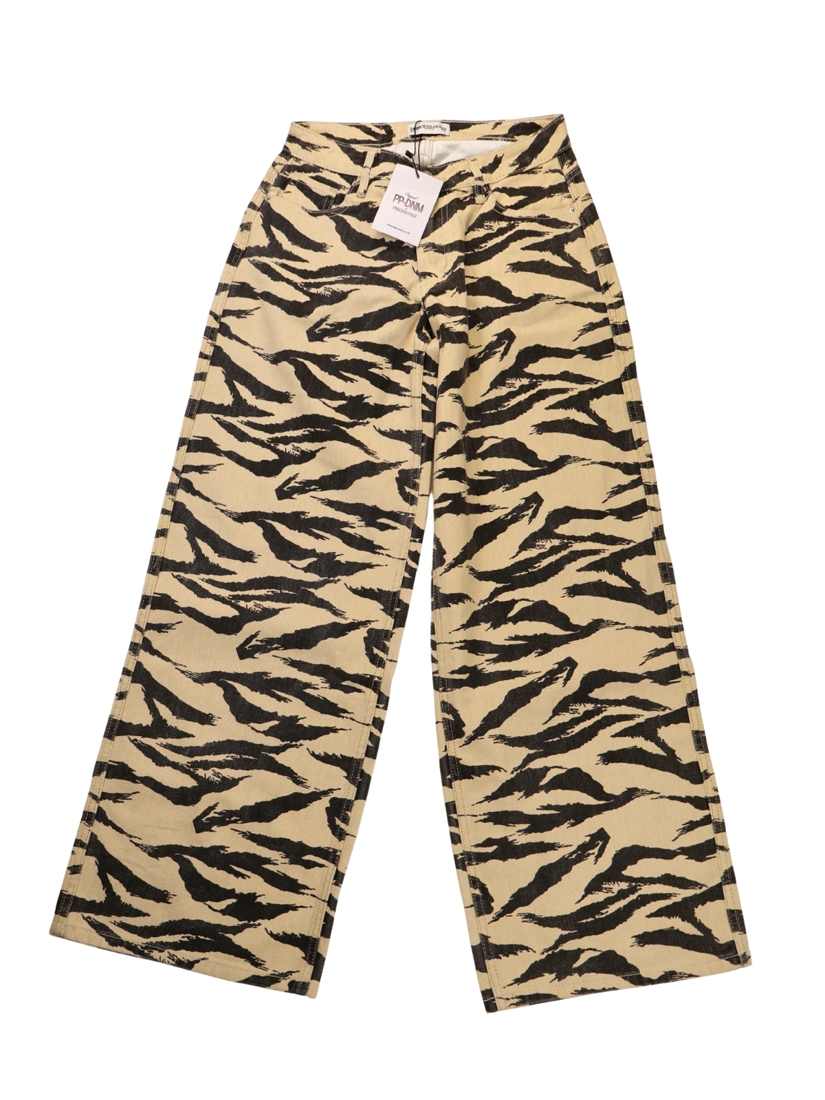 Princess Polly Ramos Tiger Print Low Rise Jeans Size 0 NWT Wide Leg Cotton Denim