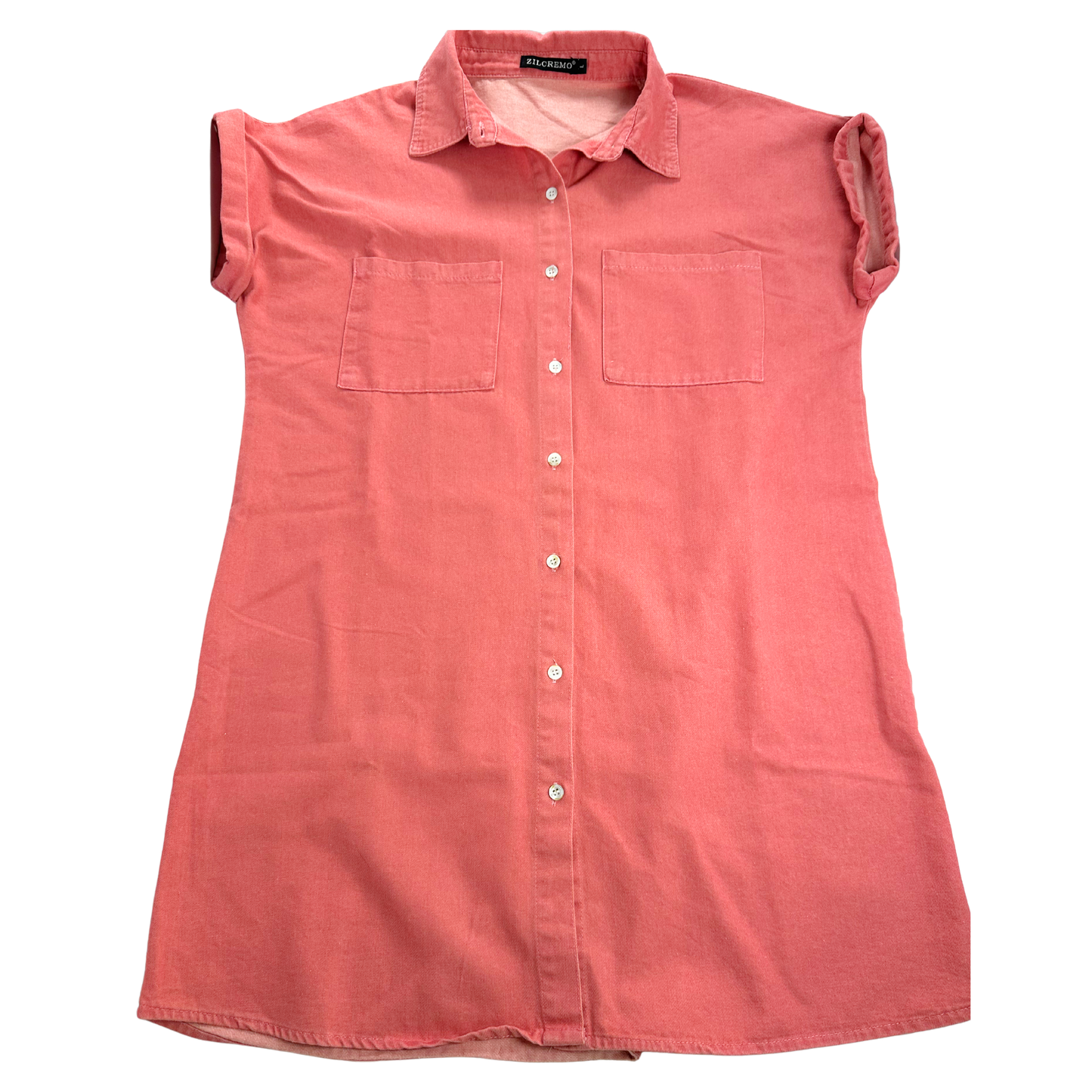 Zilcremo Button Front Shirt Dress – Salmon Pink – Size Large