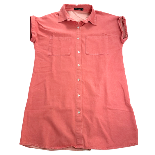 Zilcremo Button Front Shirt Dress – Salmon Pink – Size Large