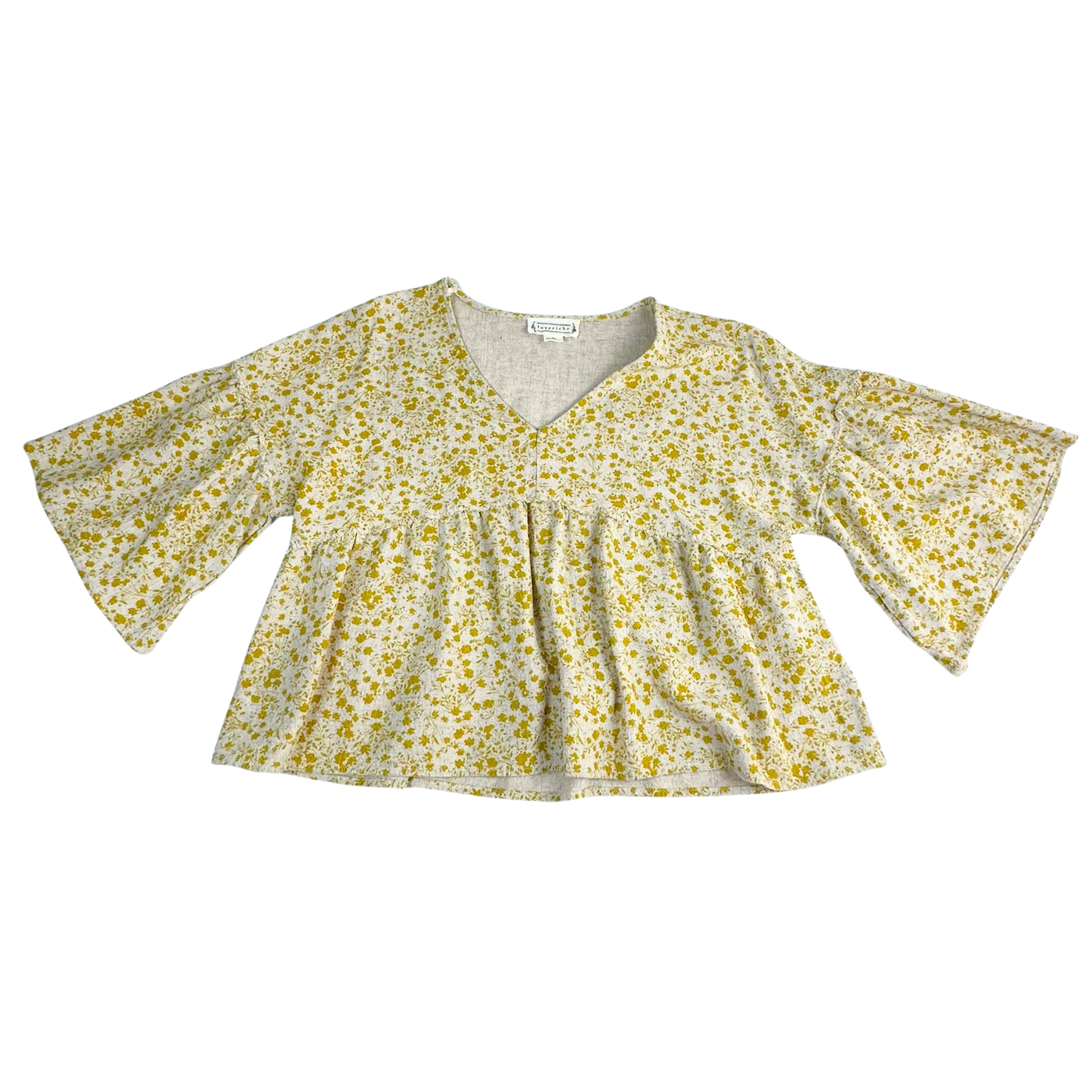 Loveriche Yellow Floral Peplum Blouse – Size Medium