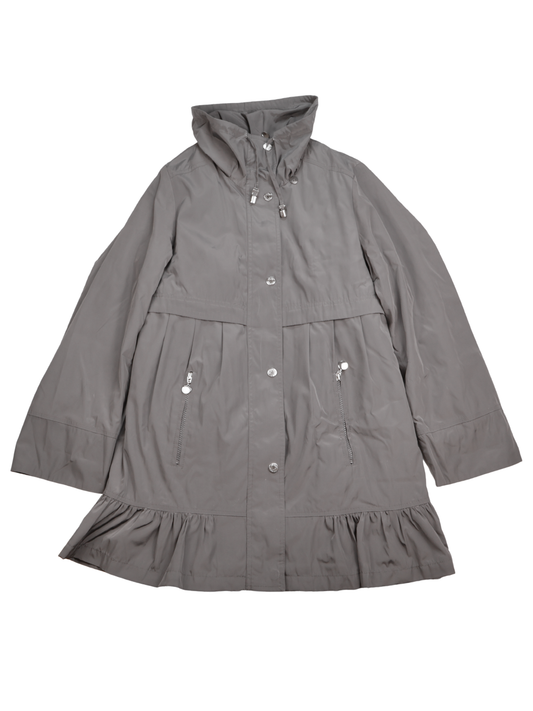 Betsey Johnson Black Ruffle Hem Raincoat | Size Small | Feminine Utility Statement