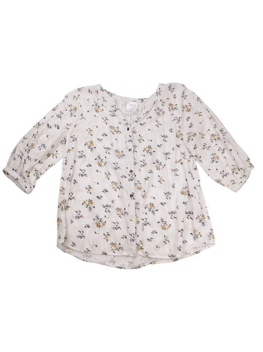 Siren Lily Floral Blouse Petite Medium White Boho Cottagecore Top