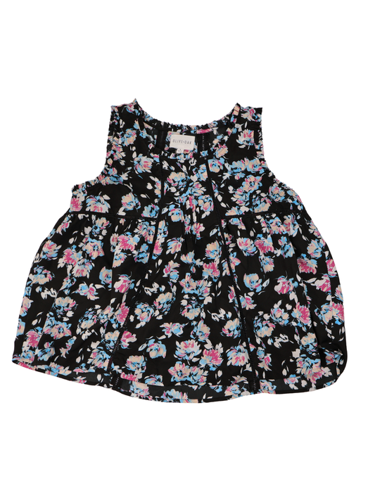 Olive + Oak Floral Sleeveless Blouse Large Black Pink Blue High Neck Tank Top