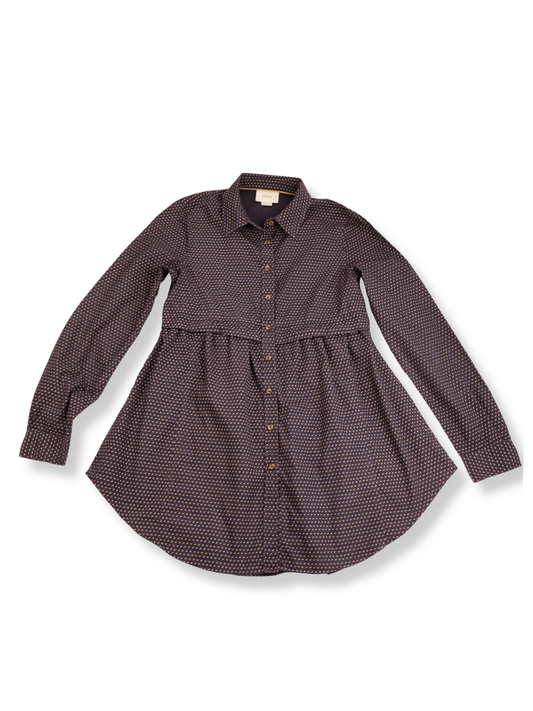 Maeve Anthropologie Blouse Size S | Navy Printed Button Front Peplum Style Top