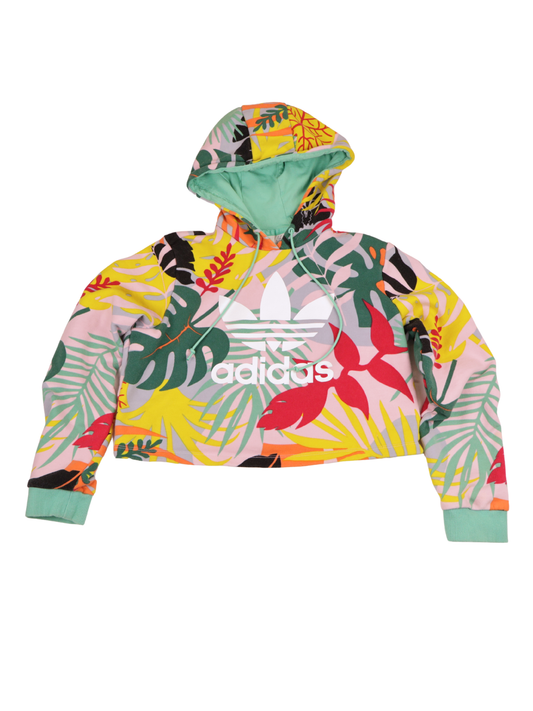Adidas Originals Tropical Floral Cropped Hoodie XS Colorful Trefoil Sweatshirt