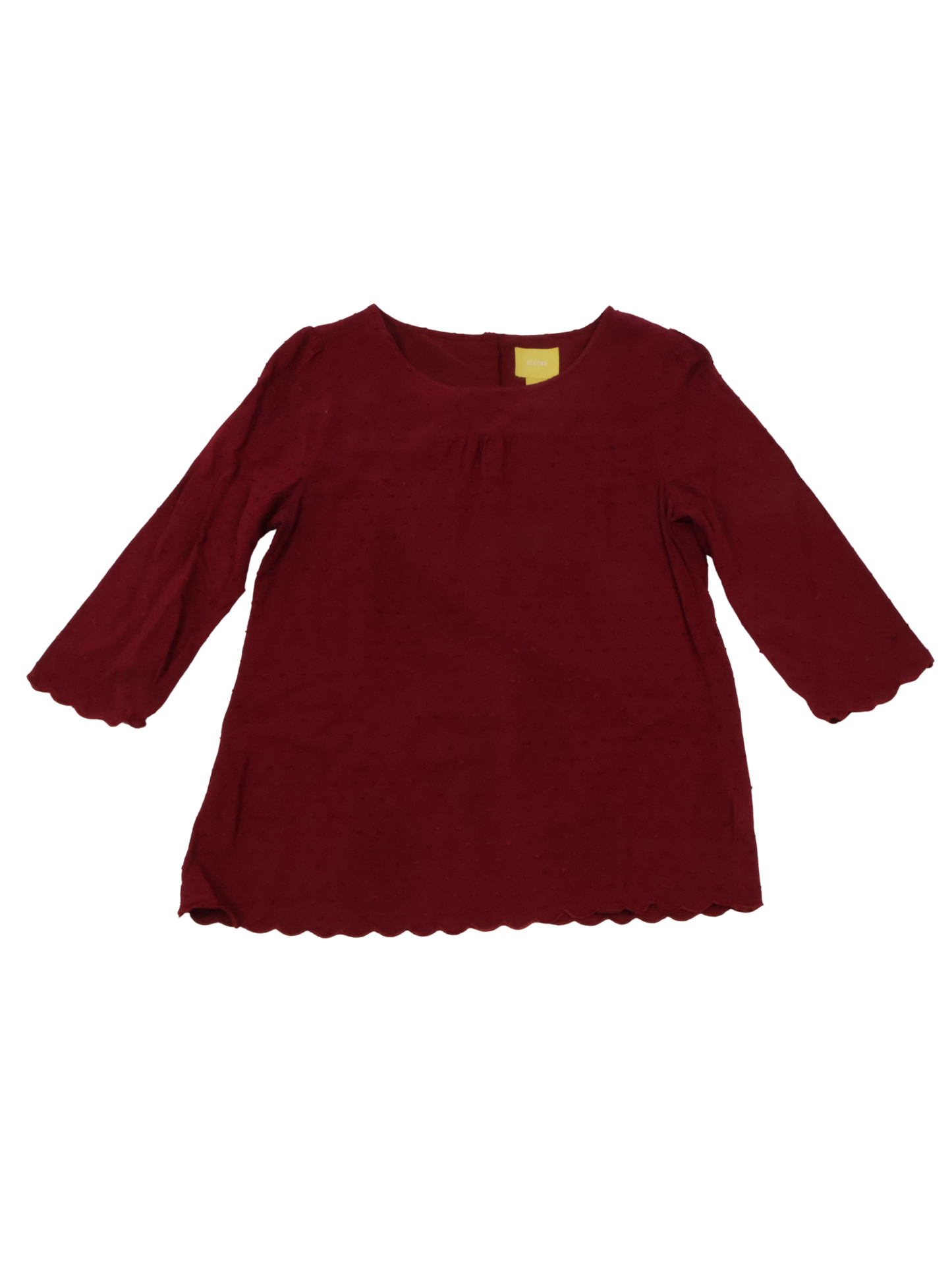 Maeve Maroon Textured Blouse – Romantic Scalloped Hem Top | Size 6