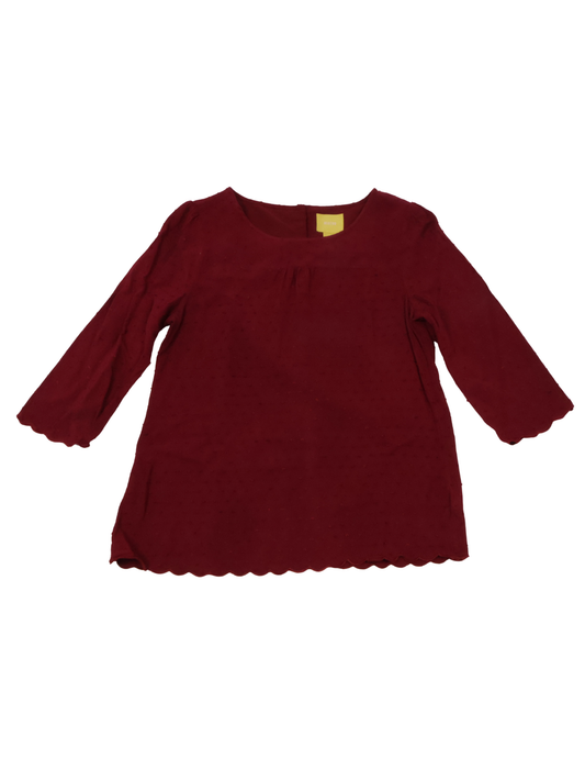 Maeve Maroon Textured Blouse – Romantic Scalloped Hem Top | Size 6