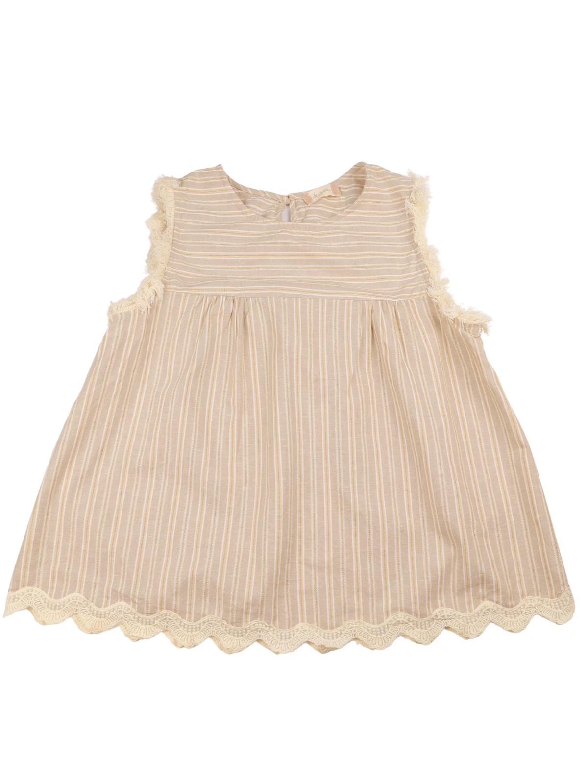 Altar’d State Beige Stripe Fringe Lace Tank Top Size Large Boho Linen Blend