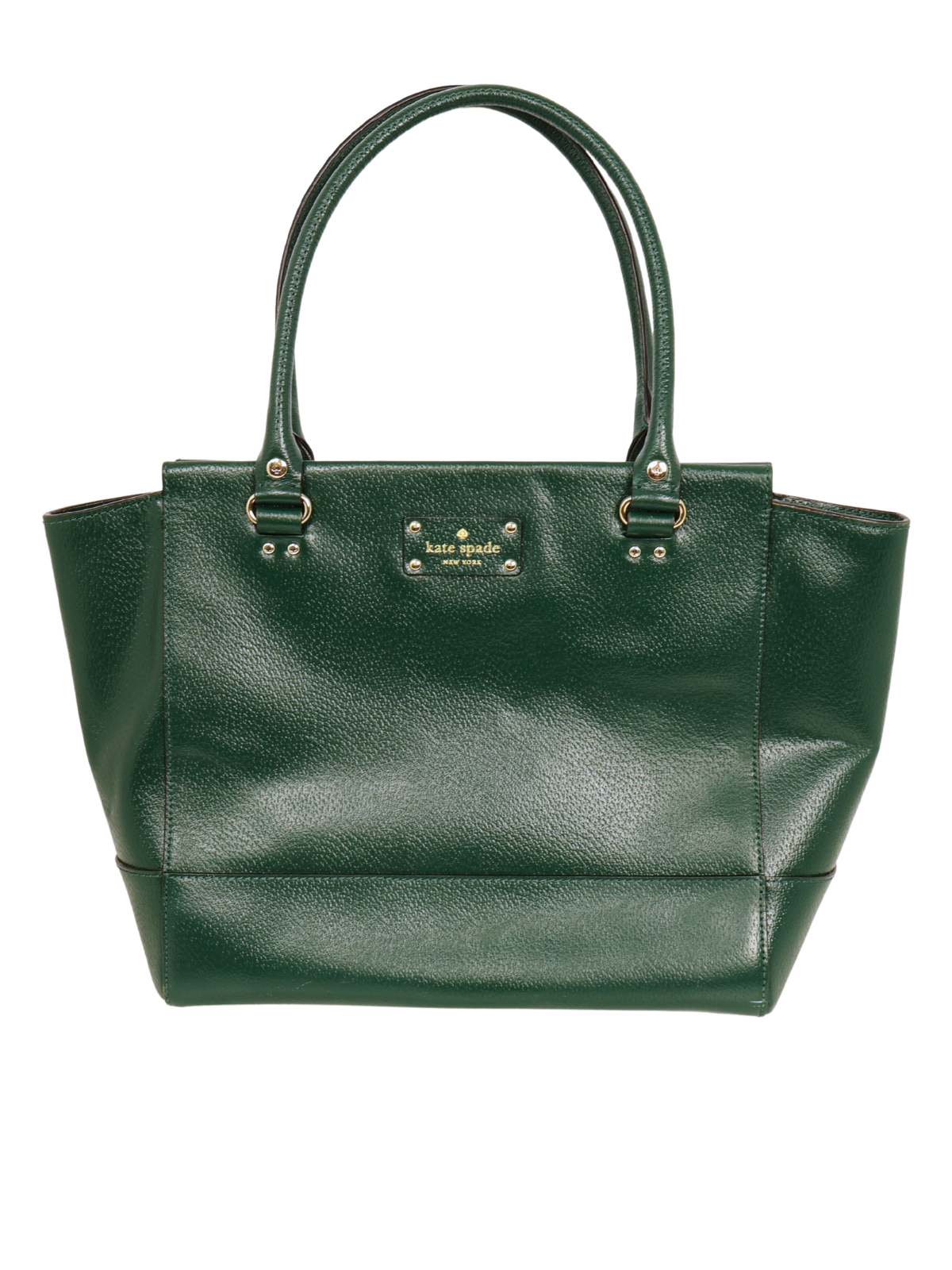 Kate Spade Green Leather Tote Bag Gold Hardware Large Shoulder Handbag