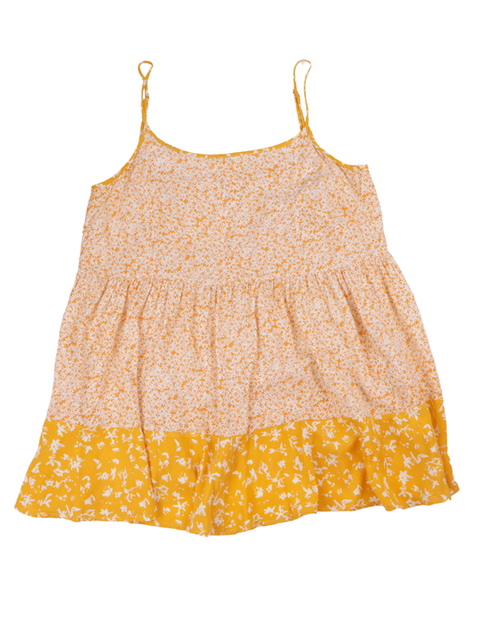 Easel Yellow Floral Babydoll Blouse | Boho Flowy Tank Top | Small