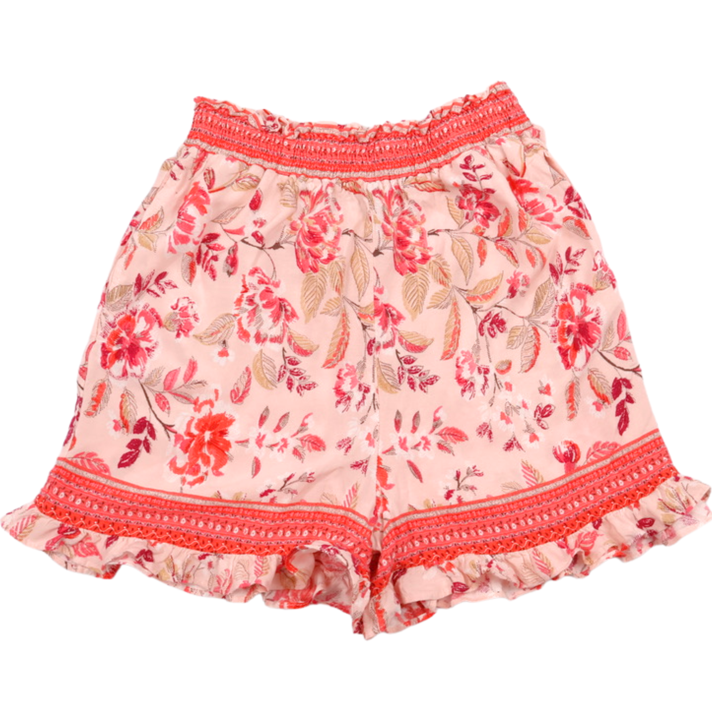 Blue Rain Floral Ruffle Shorts | Romantic Boho Elastic Waist | XS