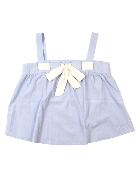 Simple Retro Skye Square Neck Bow Top – Feminine Blue Blouse (Size M)