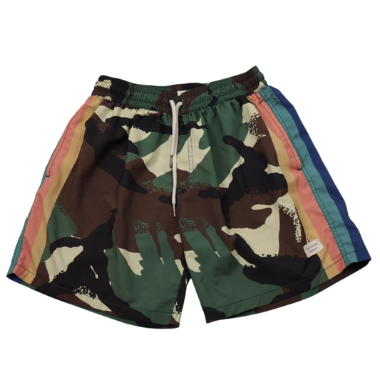 Duvin Boys Camo Print Board Shorts – Size Large – Multicolor Stripe Swim Trunks