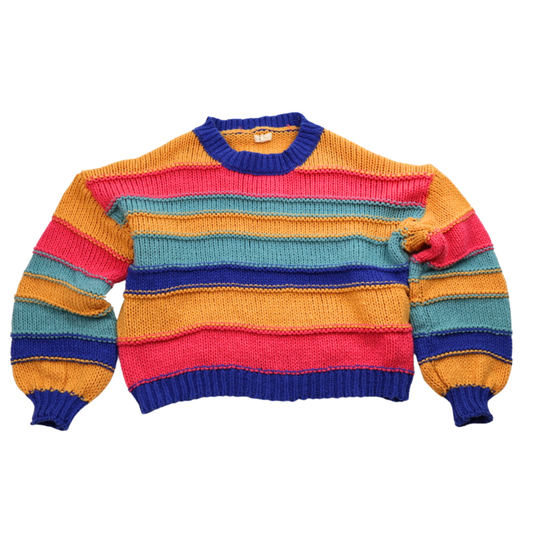 Debut Colorblock Chunky Knit Sweater – Size Small | Cropped Striped Statement Sweater