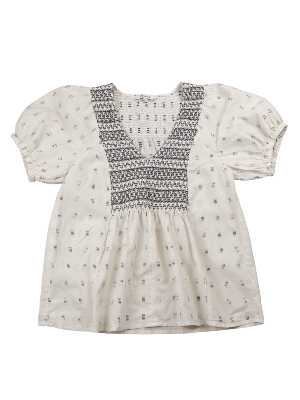 Madewell Embroidered Puff Sleeve Peasant Top XS