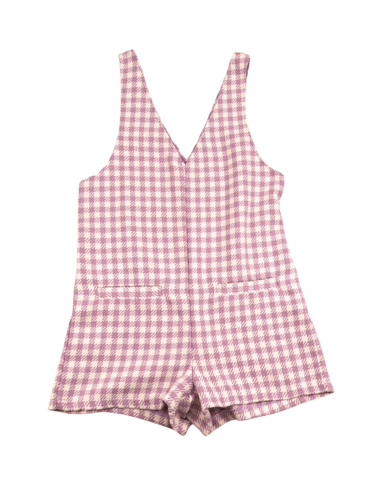 Stradivarius Lavender Gingham Romper – Tailored V-Neck Summer Piece (Size Small)