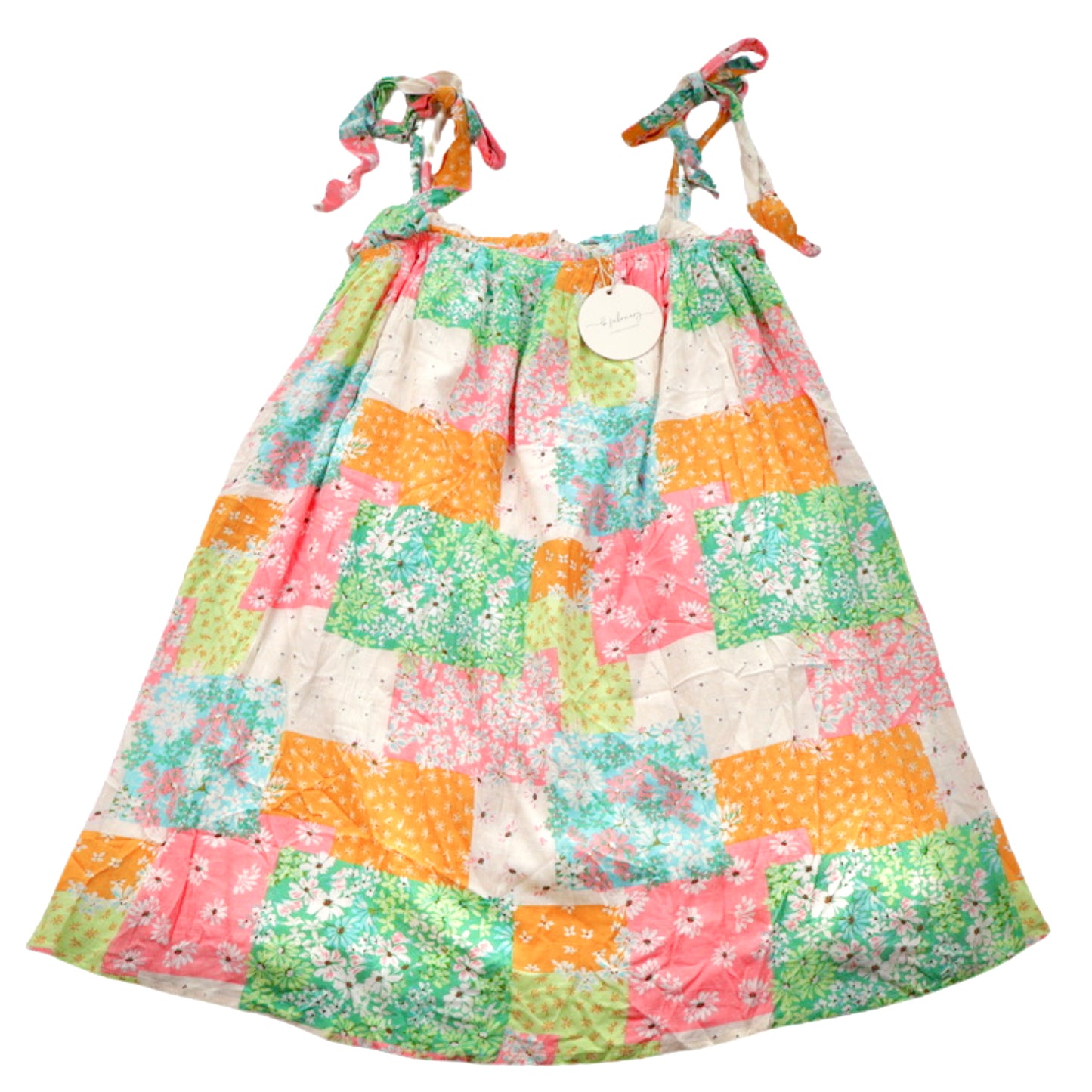 In February Patchwork Smocked Dress Tie Strap Floral Size Medium NWT