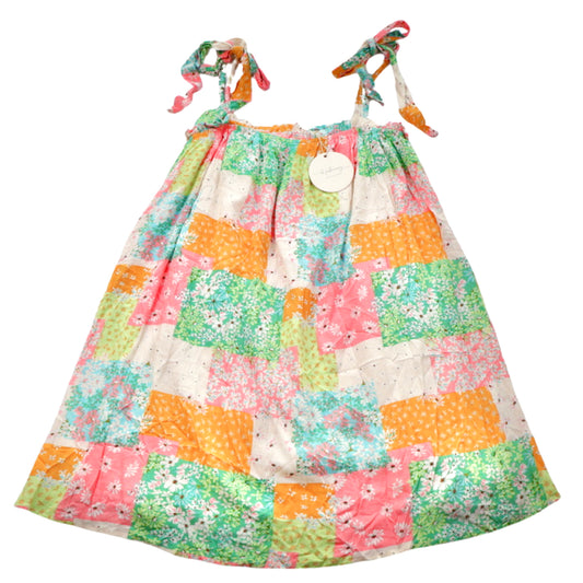 In February Patchwork Smocked Dress Tie Strap Floral Size Medium NWT