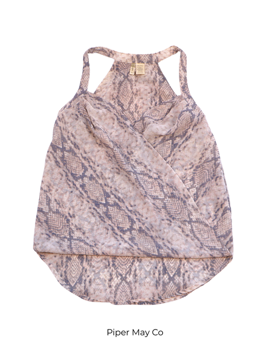 Japna Snake Print Halter Top – Draped High-Low Statement | XS