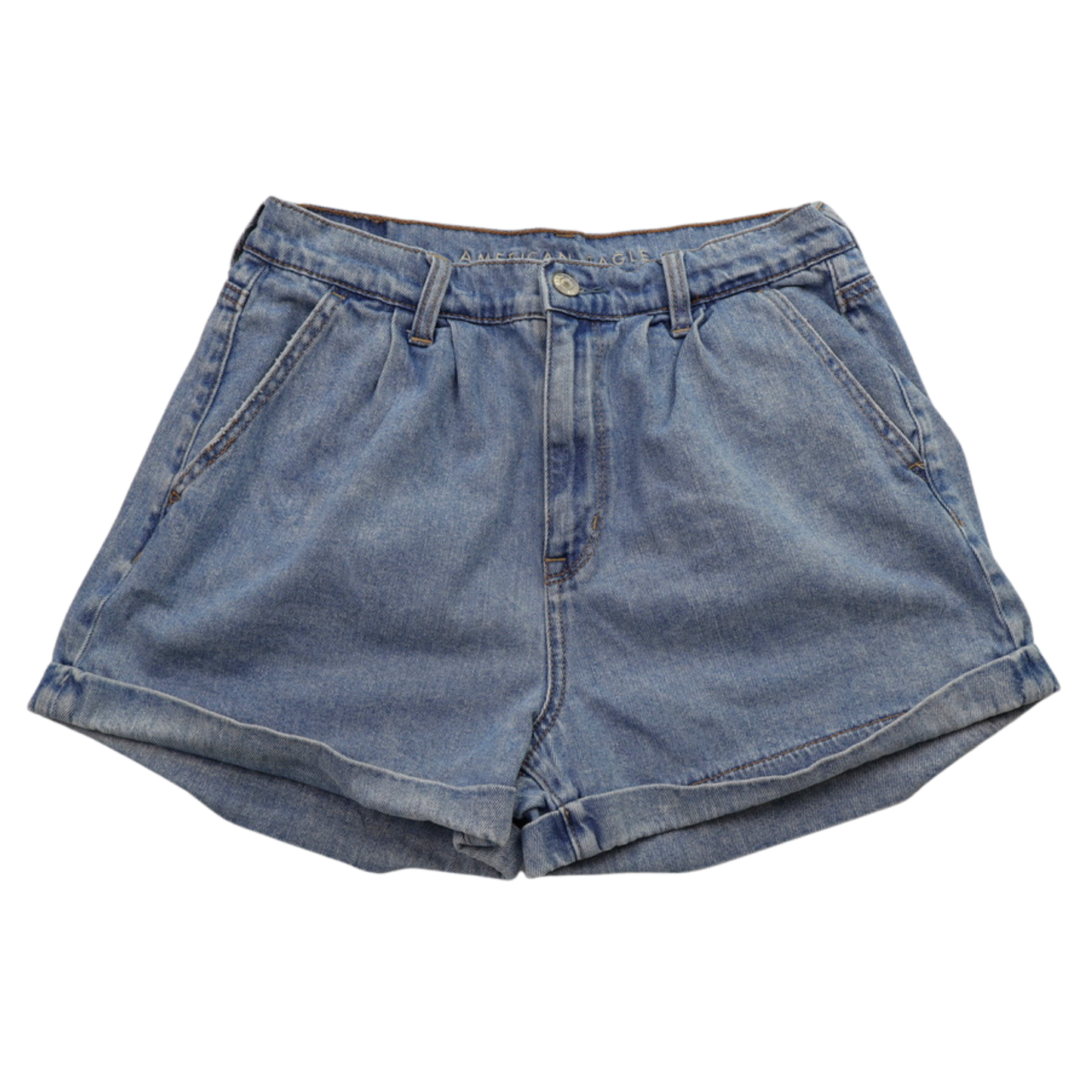 American Eagle High-Rise Denim Shorts – Size 6 – Light Wash Cuffed Casual Fit