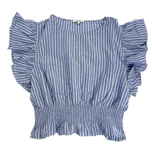 Madewell Blue & White Striped Smocked Ruffle Blouse – Size Large