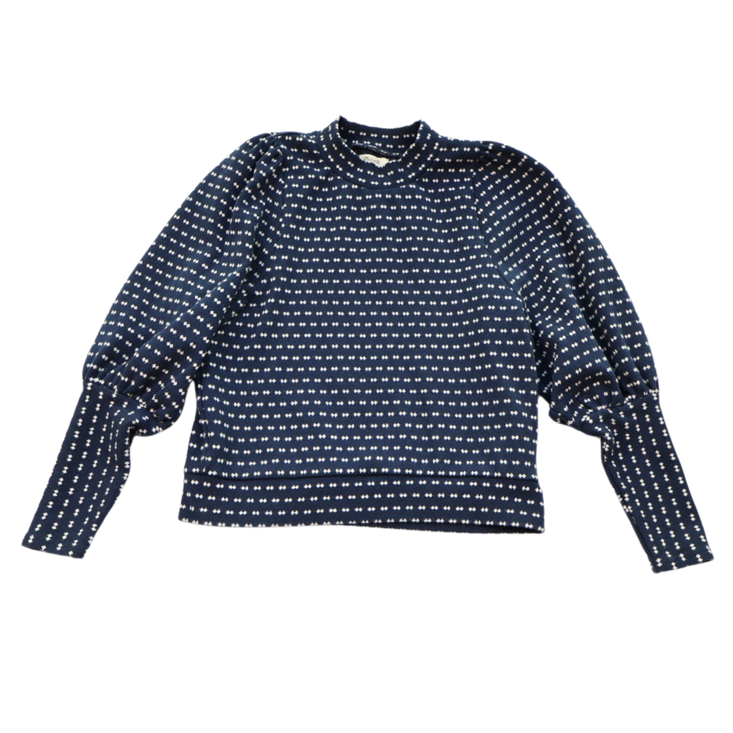 Madewell Textured Balloon Sleeve Knit Top XS | Navy Patterned Statement Sweater