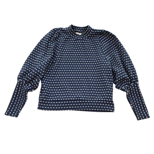 Madewell Textured Balloon Sleeve Knit Top XS | Navy Patterned Statement Sweater
