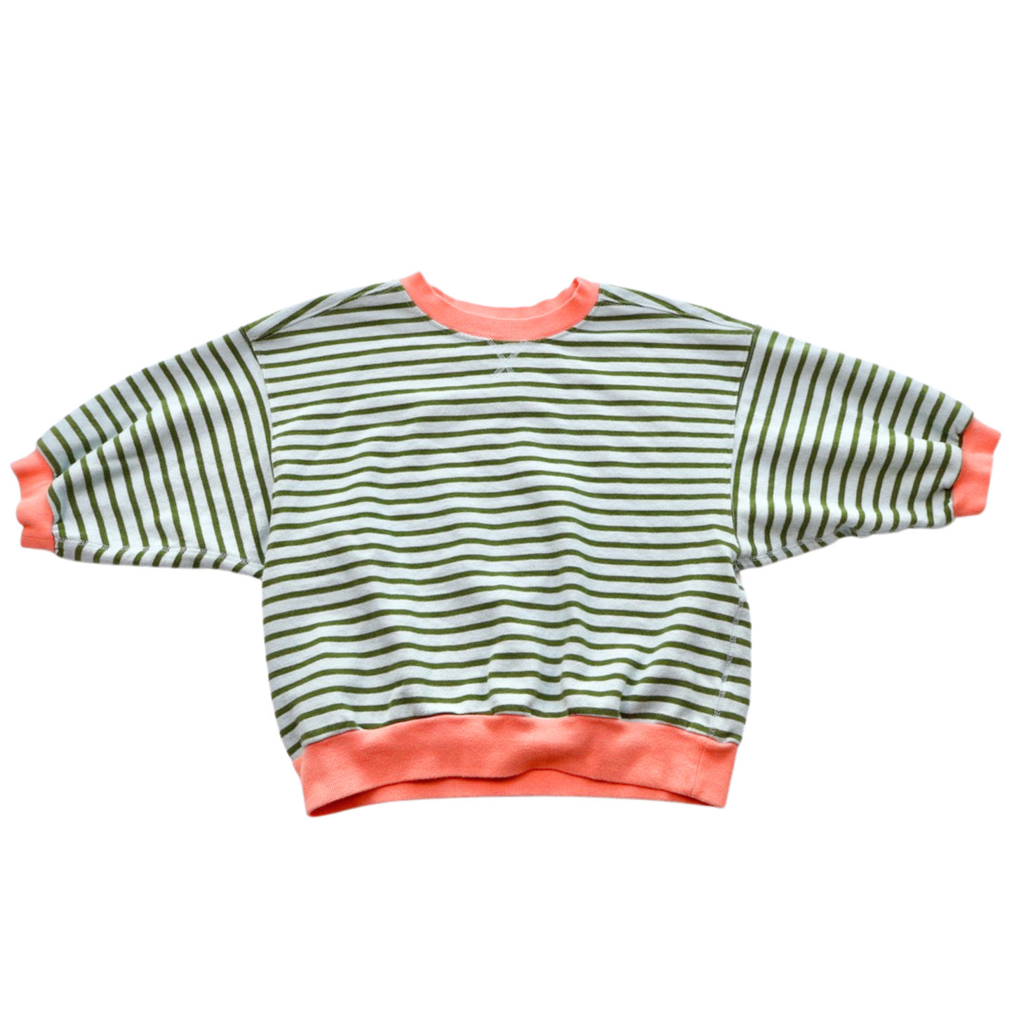 Pilcro Striped Pullover – Green Stripe with Coral Trim | Anthropologie | Size Small | Statement Spring Staple