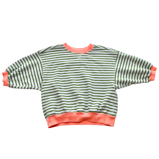 Pilcro Striped Pullover – Green Stripe with Coral Trim | Anthropologie | Size Small | Statement Spring Staple