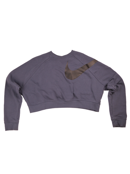 Nike Dri-FIT Blue Cropped Sweatshirt Medium Oversized Swoosh Pullover
