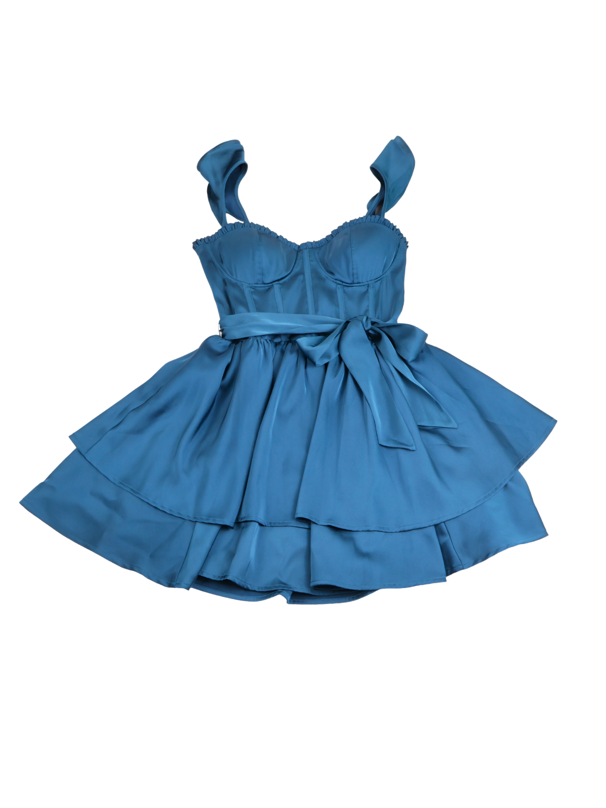 Alter’d State Turquoise Satin Corset Dress – Romantic Fit & Flare Mini (Size Small)
