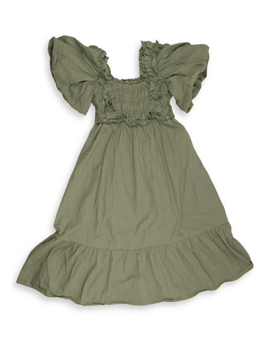 English Factory Green Midi Dress Smocked Puff Sleeve Flowy Size Small