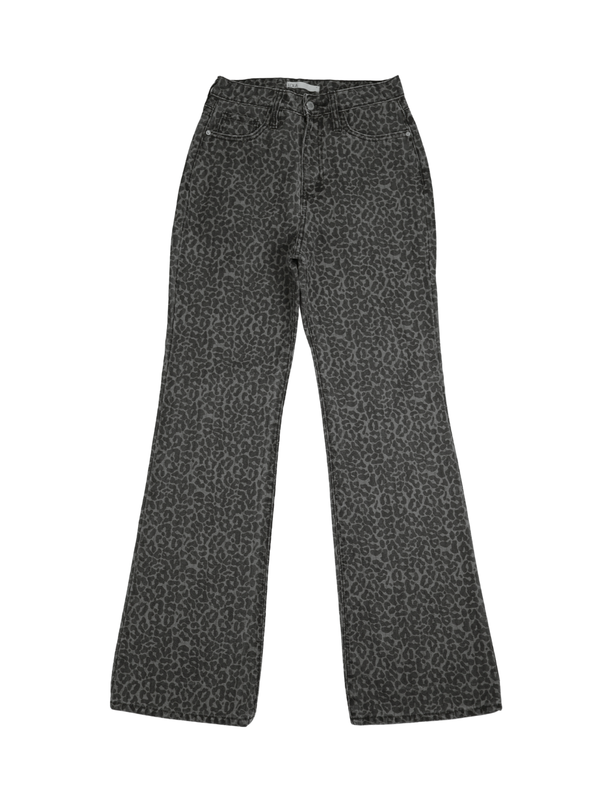 LOLA Leopard Print Flare Jeans – Black & Charcoal | Size 6 Tall