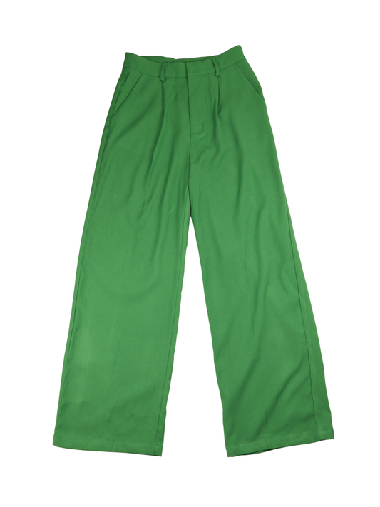 Cider Green Wide Leg Trousers | High Rise Tailored Pants | Size Small