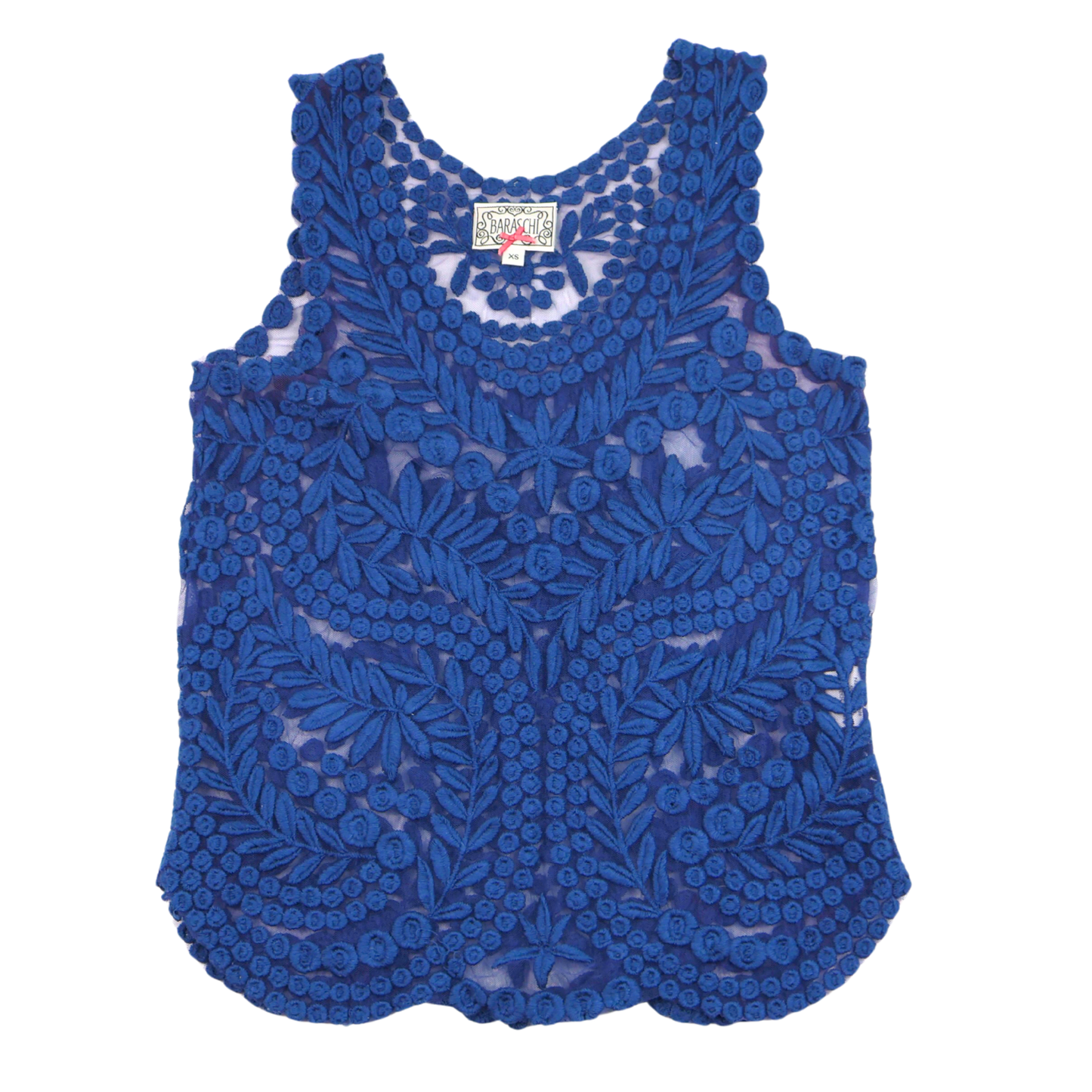 Baraschi Embroidered Lace Blouse – Royal Blue Statement Top | Size XS